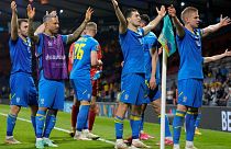Ukraine's players celebrate their victory in the Euro 2020 Ukraine's players celebrate their victory in the Euro 2020
