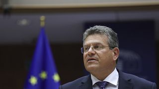 European Commissioner for Inter-institutional Relations and Foresight Maros Sefcovic at the European Parliament in Brussels on June 23, 2021.