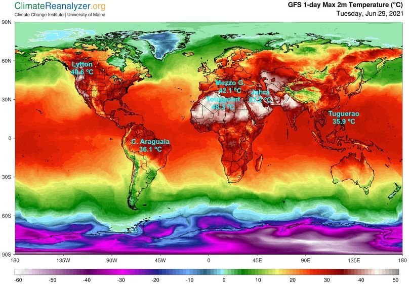 Τρίτη, 30 Ιουν 2021.: To θερμόμετρο στο Λίτον του Καναδά δείχνει 49,6 °C