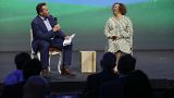 Arnold Schwarzenegger and Lisa Jackson from Apple at the Austrian World Summit this week.