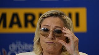FILE: Far-right leader Marine le Pen attends a press conference in Toulon, southern France, Thursday, June 17, 2021.
