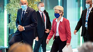 European Commission President Ursula von der Leyen and Slovenia's Prime Minister Janez Jansa