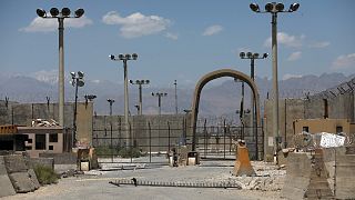 A gate is seen at the Bagram Air Base in Afghanistan, Friday, June 25, 2021.
