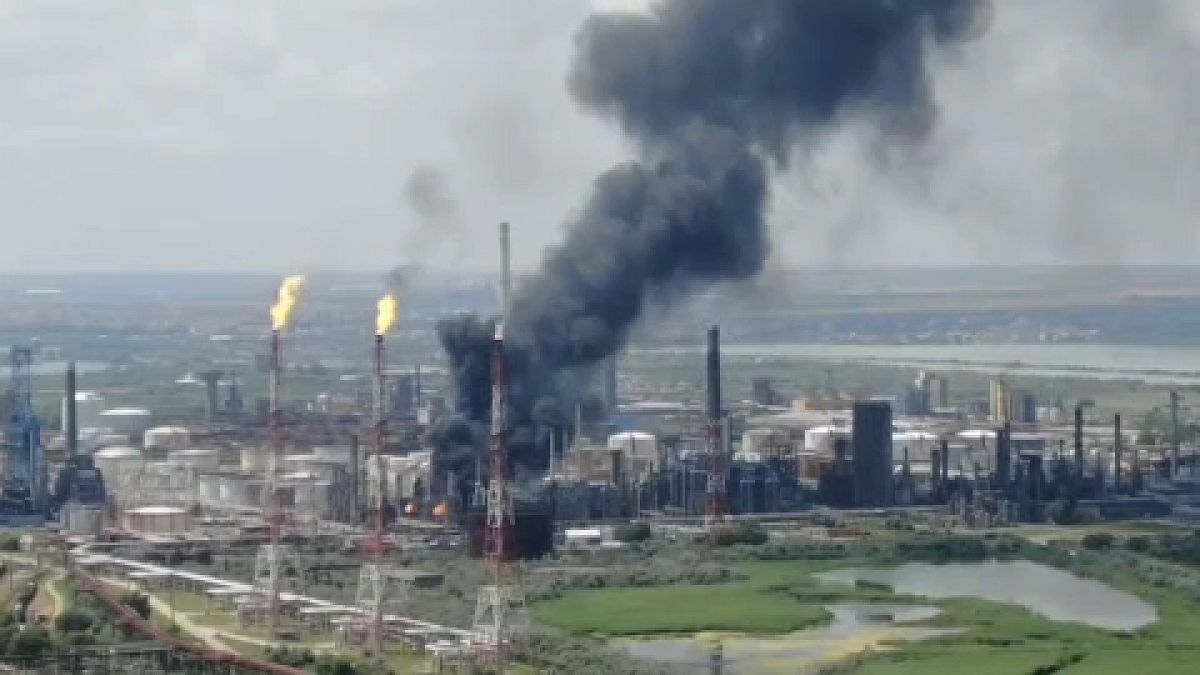 Aerial pics about the burning Navodari Petromidia plant, 2nd July 2021.