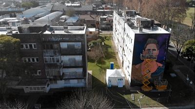 Multi-story mural for hometown hero Messi