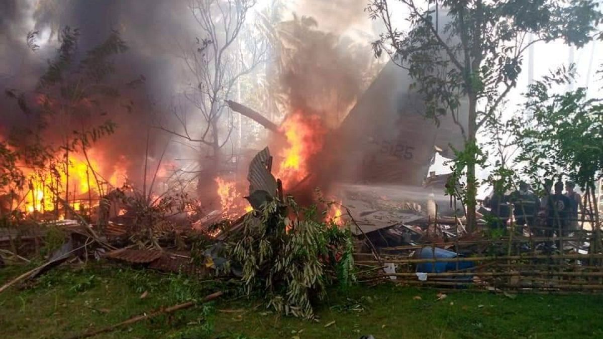The C-130 crash site in Patikul, Sulu on Sunday (July 4, 2021).