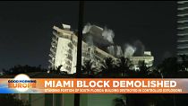 Still-standing portion of collapsed South Florida building being demolished.