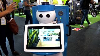 The Kompaï robot at VivaTech Paris. Its creators hope the robot will be used in healthcare settings.