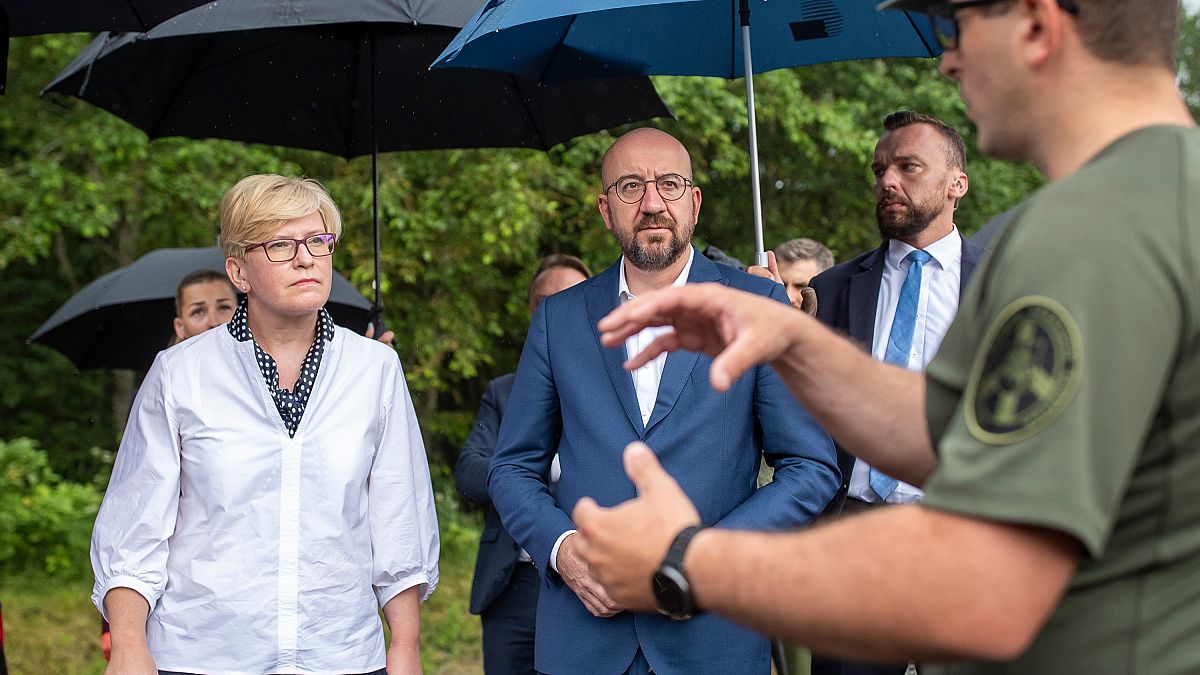 European Council President Charles Michel,  and Lithuania's Prime Minister Ingrida Simonyte