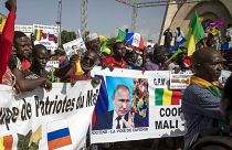 FILE: Malians demonstrate against France and in support of Russia on the 60th anniversary of the independence of the Republic of Mali in 1960, in Bamako, Mali Sept. 22, 2020
