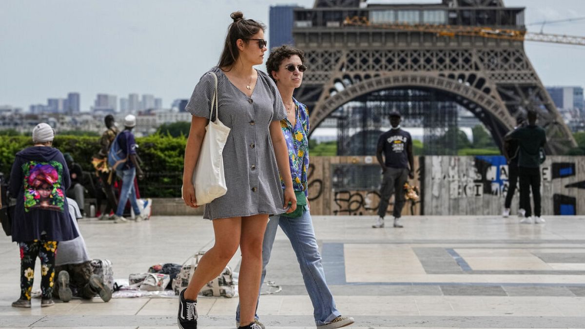 Junge Leute in Paris vor dem Eiffelturm