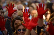 Pamplona'daki tecavüz davası sonrası protestolardan bir kare
