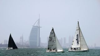 Sailing race passing the Burj al Arab