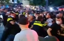 Scuffles erupt between anti-LGBTQ protesters and police in Tbilisi, 6th July 2021.
