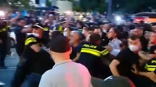 Scuffles erupt between anti-LGBTQ protesters and police in Tbilisi, 6th July 2021.