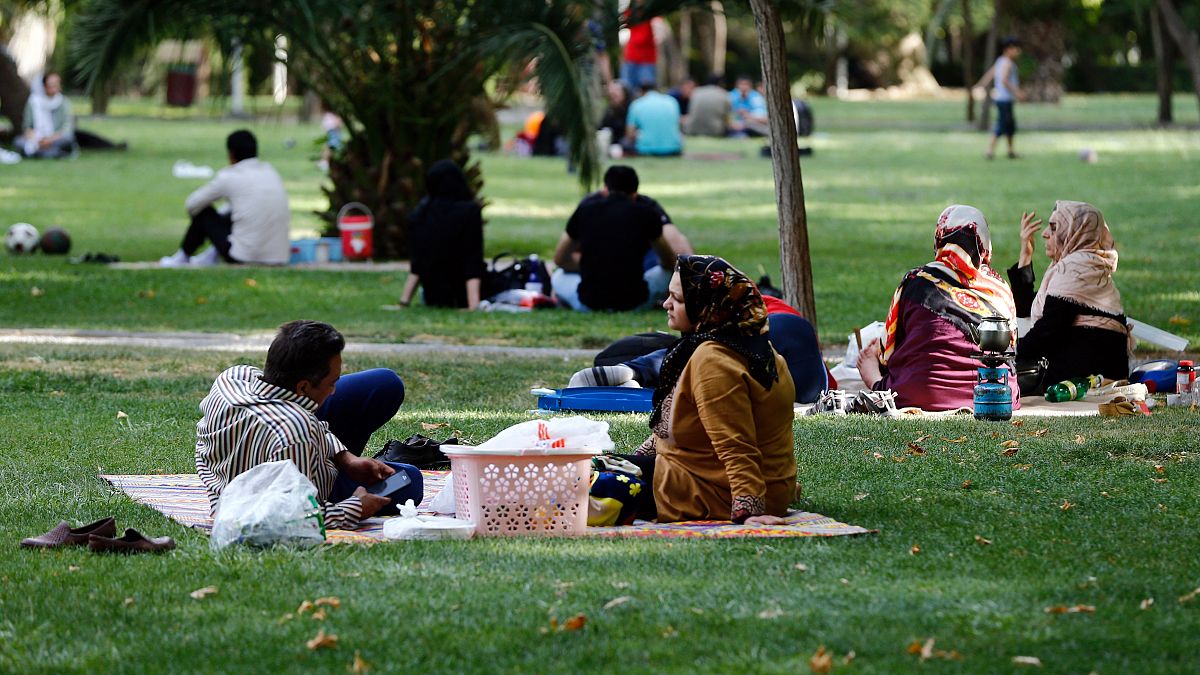 إيرانيون يجلسون في أحد المتنزهات بالعاصمة طهران. 21/06/2019