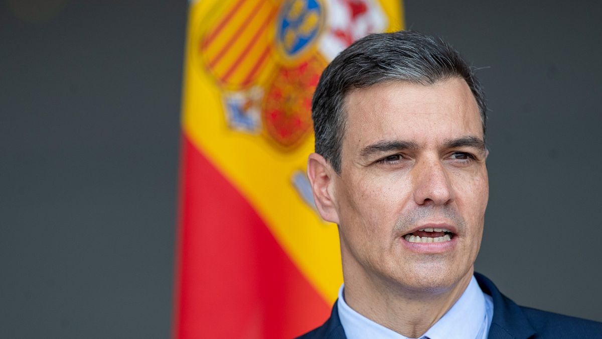 Spain's Prime Minister Pedro Sanchez during a visit to Lithuania on July 8, 2021.