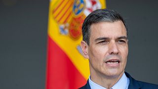 Spain's Prime Minister Pedro Sanchez during a visit to Lithuania on July 8, 2021.