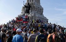 Anti-government protesters gather at the Maximo Gomez monument in Havana, Cuba