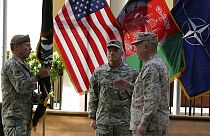 Cérémonie de départ du commandant des forces américaines et de l'OTAN en Afghanistan, le général Austin Scott Miller, Kaboul, Irak, 12 juillet 2021.