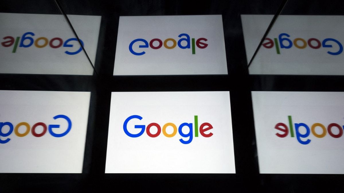 The Google logo displayed on a tablet in Paris