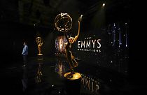 An Emmy statuette is seen as Ron Cephas Jones (in Los Angeles) and Jasmine Cephas Jones (from New York)
