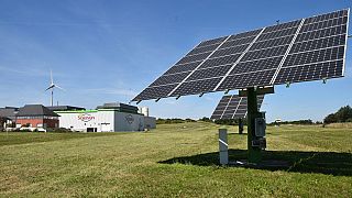 A solar collector in front of the Sojasun factory in Chateaubourg, western France