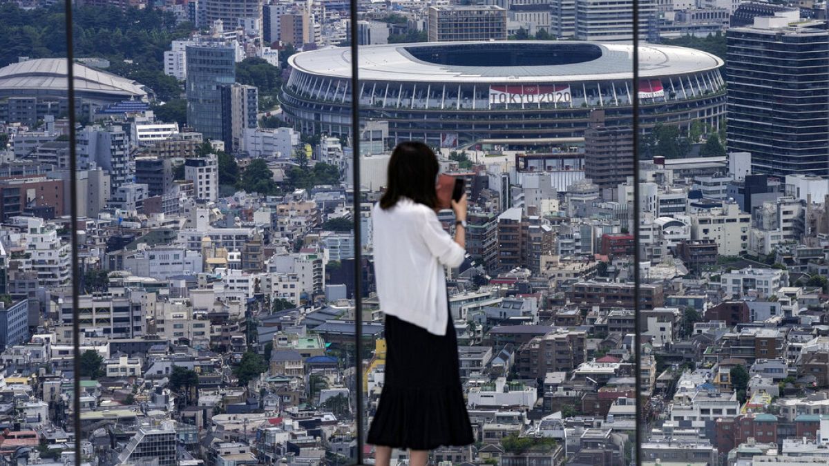 A Nemzeti Stadion és a Tokiói Városi Tornacsarnok látképe, 2021