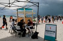 A pop-up vaccination center administering Johnson & Johnson single-doses in South Beach, Florida