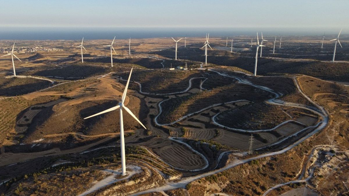 Windmills at the Alexigros wind farm near Cyprus' southern coastal city of Larnaca