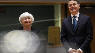 US Treasury Secretary Janet Yellen met with Ireland's Finance Minister Paschal Donohoe during a eurogroup meeting in Brussels. 
