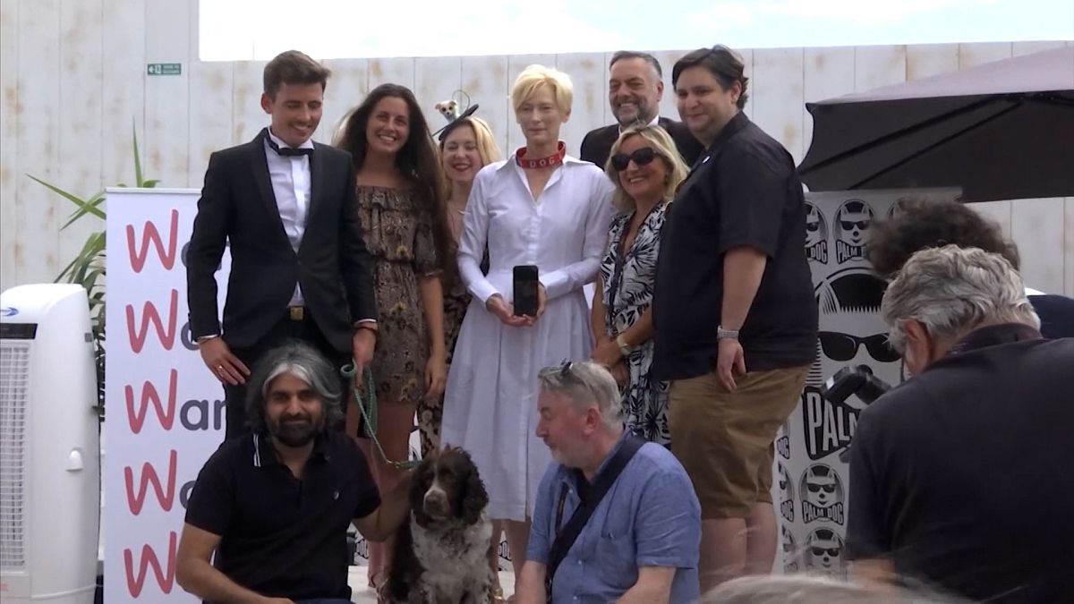 Tilda Swinton and Pam Dog judges and host posing for photos