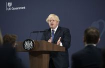 Britain's Prime Minister Boris Johnson delivers a speech on plans to "level up" the country during his visit in Coventry, Thursday, July 15, 2021.