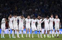 English players during the penalty shootout of the Euro 2020 final match between England and Italy at Wembley stadium in London, July 11, 2021.