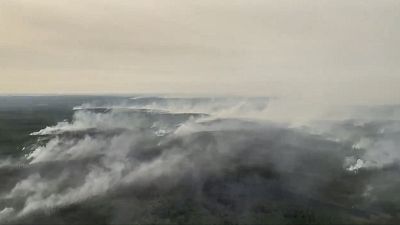 An air view of smoke from a forest fire in the republic of Sakha in eastern Russia.