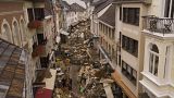 Rubbish cleaned by town residents lays in the streets of Bad Neuenahr-Ahrweiler, Germany, Monday July 19, 2021.
