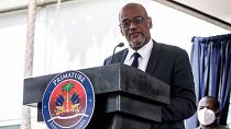 رئيس وزراء هايتي المعين أرييل هنري خلال مراسم تنصيبه. 20/07/2021