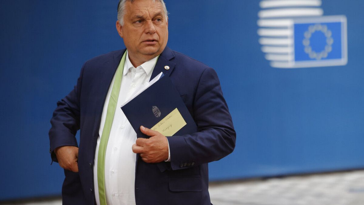 In this Friday, June 25, 2021 file photo, Hungarian Prime Minister Viktor Orban leaves at the end of an EU summit in Brussels.