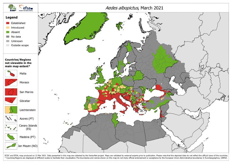 Avrupa Hastalık Önleme ve Kontrol Merkezi ve Avrupa Gıda Güvenliği Otoritesi. Sivrisinek haritaları