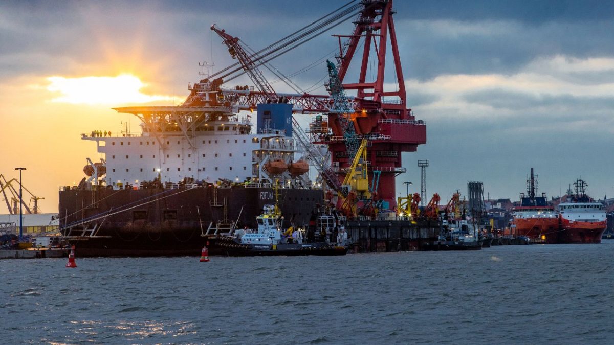 Le navire russe "Fortuna" dans le port de Wismar, en Allemagne, le 14 janvier dernier, utilisé pour les travaux de construction du gazoduc Nord Stream 2