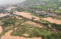  Des zones inondées après de fortes pluies de mousson, le 23 juillet 2021 dans l'État indien du Maharashtra