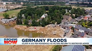 Blessem, Germany - Aerial of destroyed buildings 