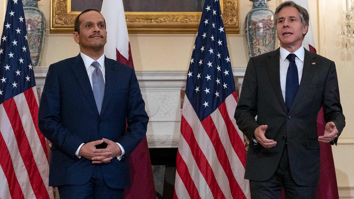 وزير الخارجية الأمريكي أنتوني بلينكين يرحب بوزير الخارجية القطري محمد بن عبد الرحمن بن جاسم آل ثاني، واشنطن، 22 يوليو / تموز 2021