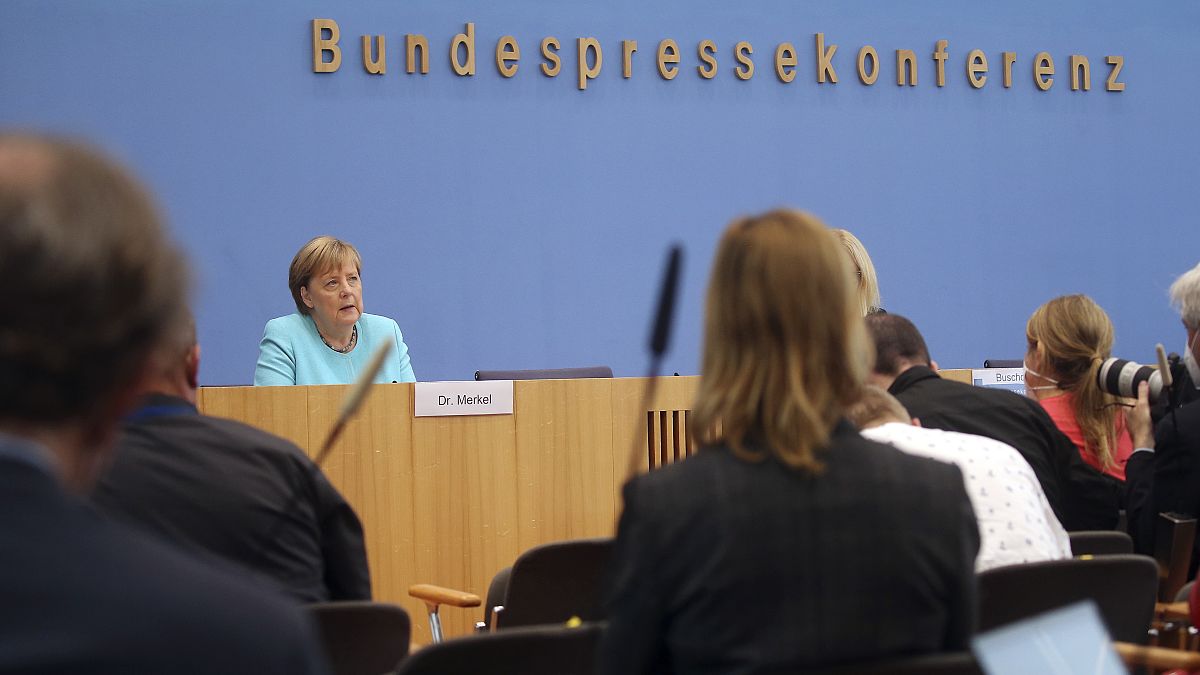 German Chancellor Angela Merkel speaking in Berlin
