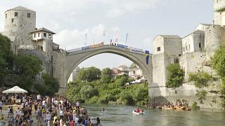 Traditional diving competition from the Old Bridge in Mostar
