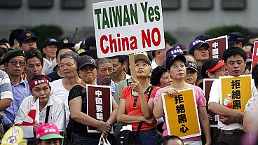 In this Oct. 25, 2008, file photo, tens of thousands of Taiwan supporters rally to denounce China in Taipei, Taiwan.