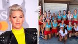 Pink said on Twitter she was "proud" of the Norwegian women's beach handball team.