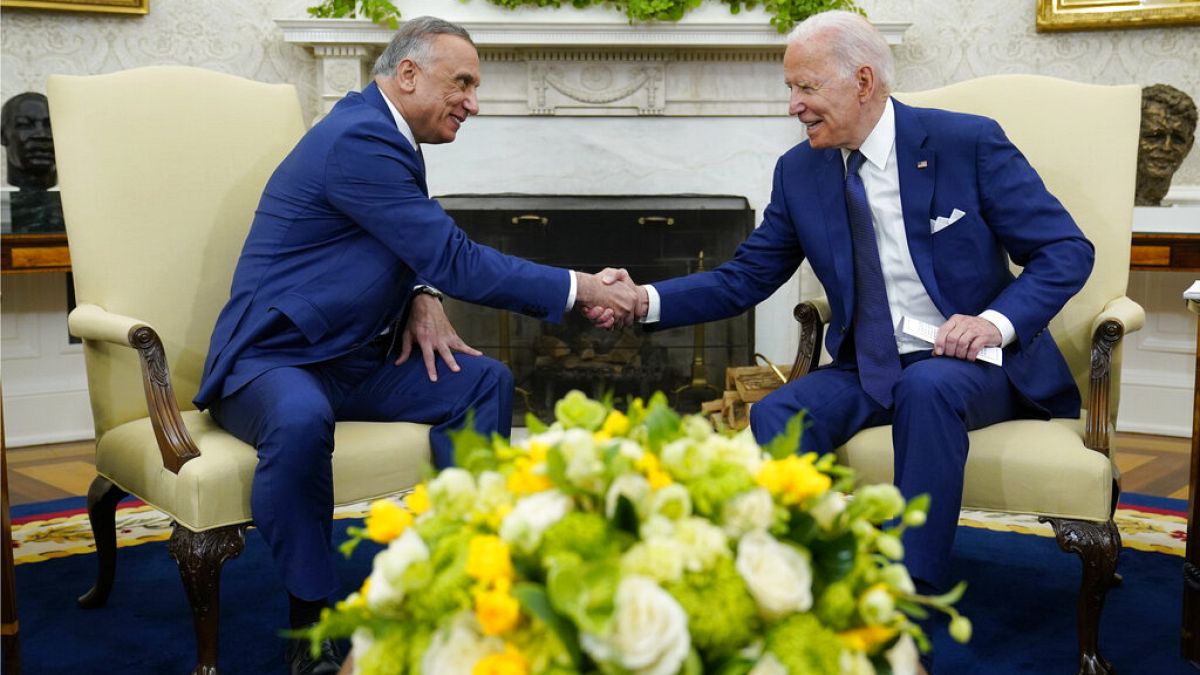 Joe Biden és Musztafa Al-Kadhimi a Fehér Házban 2021. július 26.
