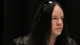 Slipknot band member Joey Jordison at a news conference bout the death of bassist Paul Gray on May 25, 2010, in Des Moines, Iowa.