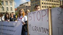 Protesta contra la llegada de migrantes en Lituania